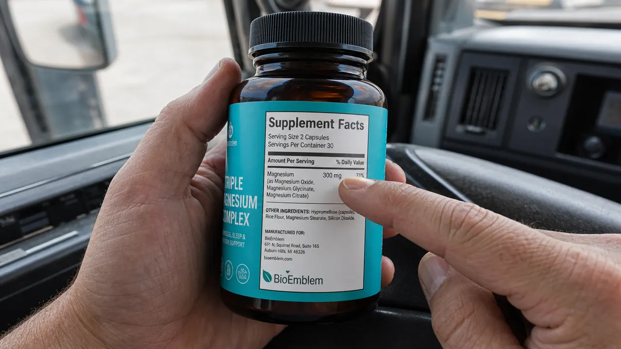 Close-up of a supplement facts panel showing 300mg elemental magnesium per 2-capsule serving